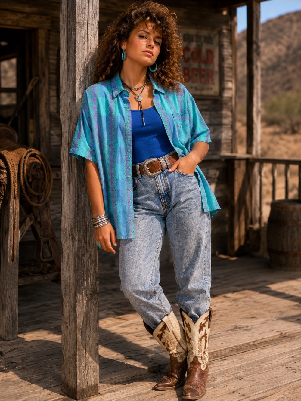 Vintage 80s Chez T Western Button Down Shirt Cowgirl - Picture 2 of 5